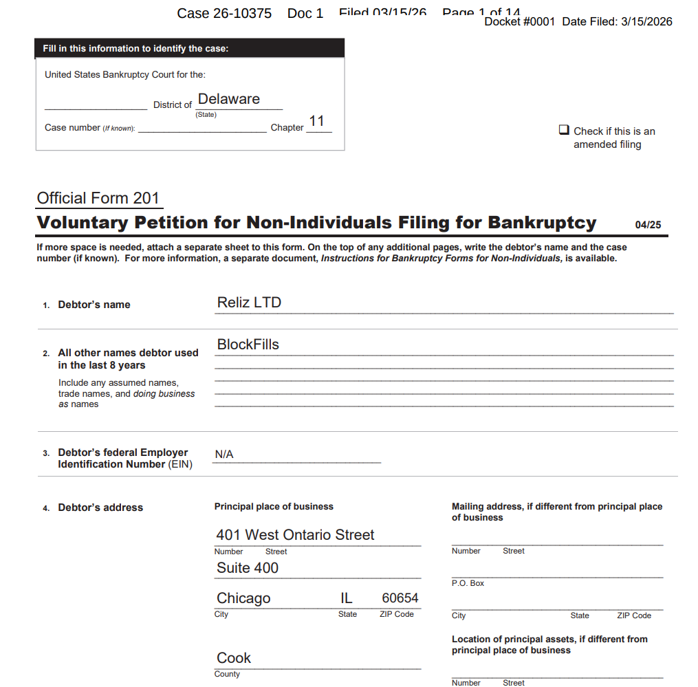 BlockFills Bankruptcy Shakes Crypto Sector as Firm Files Chapter 11 BlockFills Bankruptcy Shakes Crypto Sector as Firm Files Chapter 11: The institutional trading platform suspends operations and seeks restructuring after failing to secure funding.
