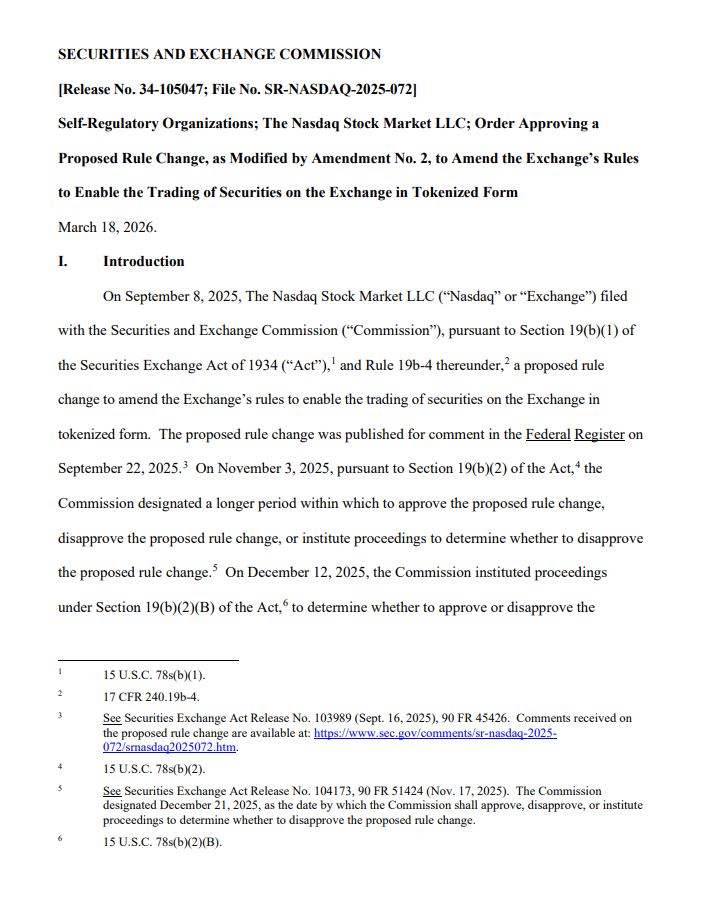 Nasdaq Wins SEC Approval for Tokenized Securities Trial 2 image 133