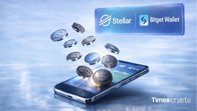 Smartphone displaying digital currency icons. Bitget Wallet Expands Global Stablecoin Payments via Stellar Integration