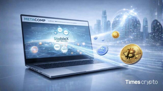 Laptop displaying cryptocurrency network concept. MetaComp Secures $35 Million  Backed by Alibaba to Expand StableX Network