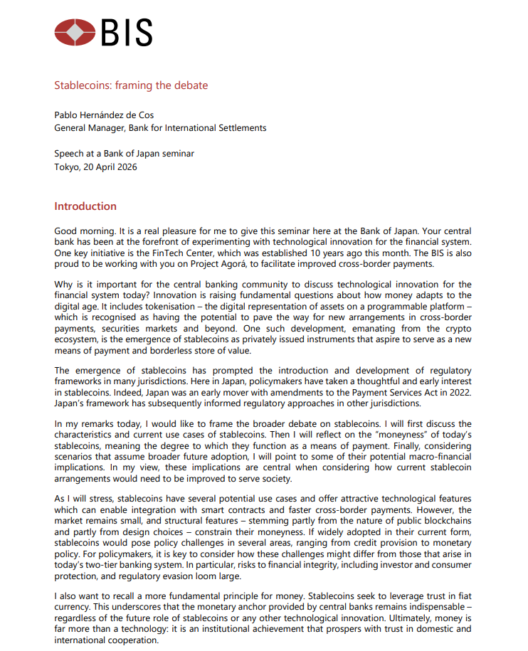 Stablecoins Are Still Too Fragile to Act as Money, BIS General Manager Warns 2 image 313