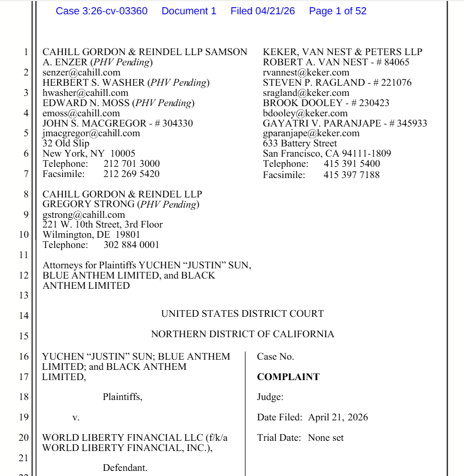 Justin Sun Sues WLFi Over Frozen Tokens, Calls Governance Proposal "Bad for the Community" Justin Sun Sues WLFi Over Frozen Tokens, Calls Governance Proposal "Bad for the Community": The TRON founder filed a federal lawsuit in California, alleging his WLFI tokens were wrongfully locked without justification.