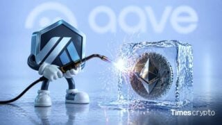 Cartoon Arbitrum character melting Ethereum ice. DeFi United: Aave Proposes Arbitrum Send $73.5 Million in Frozen ETH